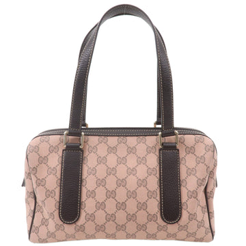 GUCCI CS Canvas Leather Boston Bag Hand Bag Pink Dark Brown 257289