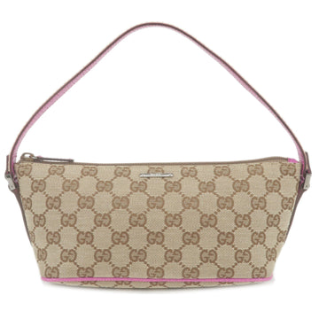 GUCCI CS Canvas Leather Boat Bag Hand Bag Beige Purple 141809