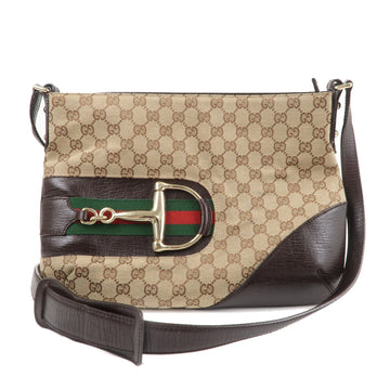 GUCCI Sherry Horsebit CS Canvas Leather Shoulder Bag Brown 141504