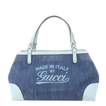 GUCCI Craft Denim Leather Tote Bag Hand Bag Light Blue 348715