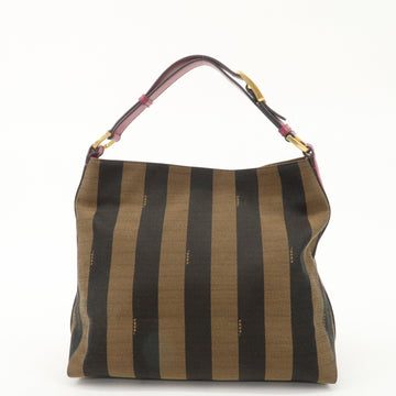 FENDI Pequin Canvas Leather Shoulder Bag Black Brown Pink 8BR669 Used