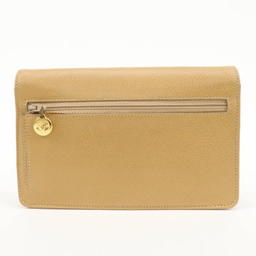 CHANEL Caviar Skin Coco Mark Chain Wallet Beige Gold HDW Used