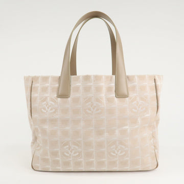 CHANEL New Travel Line Nylon Jacquard Leather Tote Bag MM Beige A15991 Used