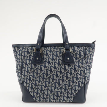 Christian Dior Trotter Canvas Leather Tote Bag Hand Bag Navy White Used