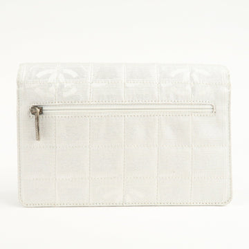 Chanel New Travel Line Nylon Jacquard Leather Chain Wallet A15772 Used