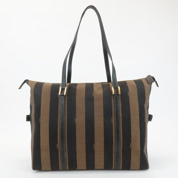 FENDI Pequin Canvas Leather Tote Bag Brown Black 263230 Used