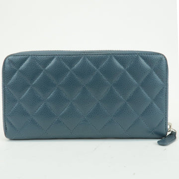 CHANEL Matelasse Caviar Skin Round Zippy Long Wallet Blue A50097 Used