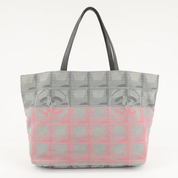 CHANEL New Travel Line Nylon Jacquard Leather Tote MM A47147 Used