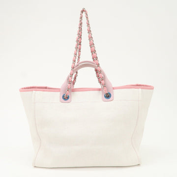 CHANEL Deauville Raffia Leather Chain Tote Bag GM Pink A66941 Used