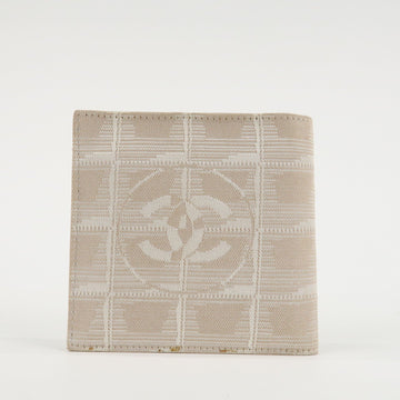 CHANEL New Travel Line Nylon Jacquard Bi-hold Compact Wallet Beige Used