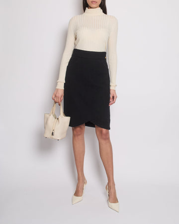 Chanel 19A Black Midi Skirt with Scalloped Edge Detail FR 42 (UK 14) RRP ¬£1,700
