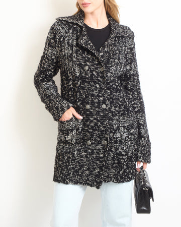 Chanel Black Wool Cashmere Long igan with Crystal Embellishments and Crystal Buttons Size FR 36 (UK 8)