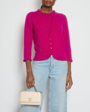 Chanel Fuchsia Long Sleeve igan with Button and Pocket Detail Size FR 40 UK 12)