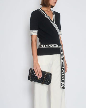 Chanel 2020 Black V-Neck Short Sleeve Wrap igan with Logo Detail Size FR 38 (UK 10)