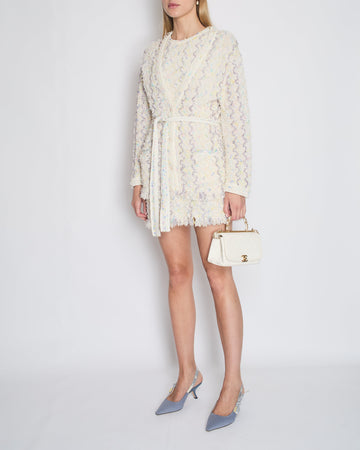 Chanel 24C Cream Long Line Belted igan with Metallic & Multi-Colour Threads and Sequins Detail Size FR 36 (UK 8)