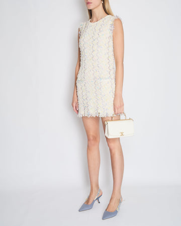 Chanel Cream Sleeveless Mini Dress with Metallic & Multi-Colour Threads and Sequins Detail Size FR 38 (UK 10)