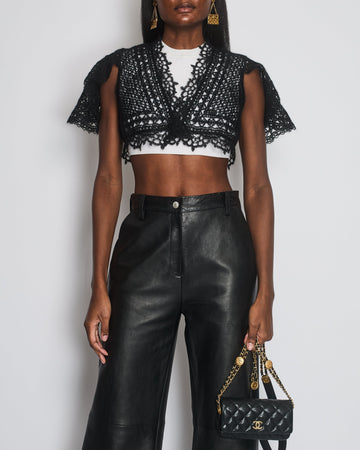 Chanel Black Crochet Knit igan with Shoulder Sleeves Detail Size FR 34-36 (UK 6-8)