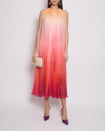 Chanel 20A Ombre Pink, Peach and Orange Silk Pleated Sleeveless Midi Dress Size FR 34 (UK 6) RRP ¬£5,500