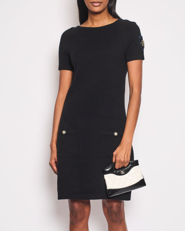 Chanel Black Dress with Gold Logo Patch Detail Size FR 42 (UK 14)