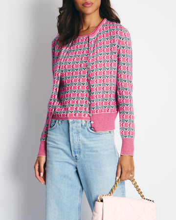 Chanel Pink Intarsia Knit Cashmere igan and Top Set Size FR 40 (UK 12)