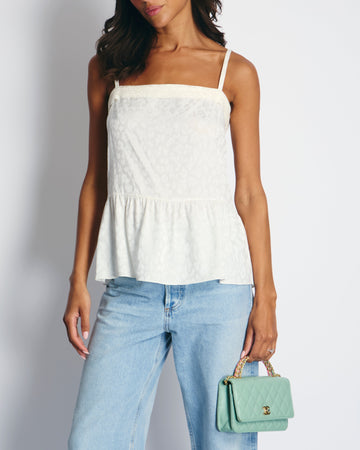 Chanel 23AK White Silk Sleeveless Shirt with CC Logo and Leopard Prints Detail FR 36 (UK 8) RRP ¬£2450
