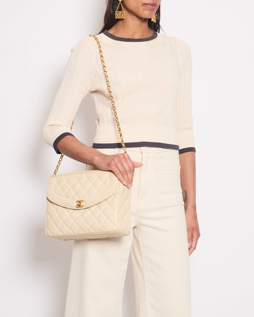 Chanel Cream Knitted Long Sleeve igan With Dark Grey Trim and Gold Buttons Details Size FR 38 (UK 10)