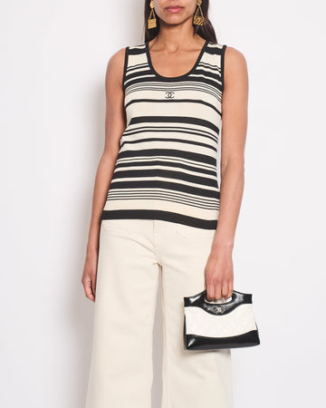 Chanel Black & Cream Striped Sleeveless Top with CC Detail FR 36 (UK 8)