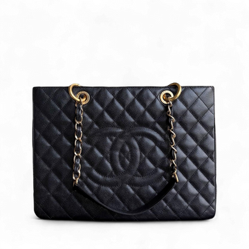 Chanel GST Grand Shopping Tote - Caviar Quilted Grained Calfskin Black Gold Hardware Series 14