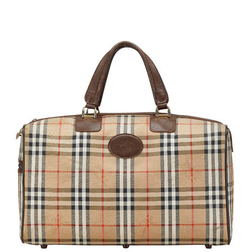 Burberry Nova Check Shadow Horse Canvas Leather Boston Bag