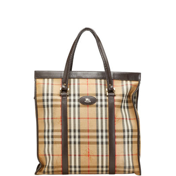 Burberry Nova Check Shadow Horse Canvas Leather Tote Bag