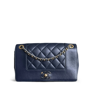 Chanel Mademoiselle Flap Bag - Small 23CM Quilted Lambskin Dark Blue Gold Hardware Series 23