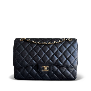 Chanel Classic Flap Jumbo - Caviar Double Flap 30CM Quilted Black Gold Hardware Series 15
