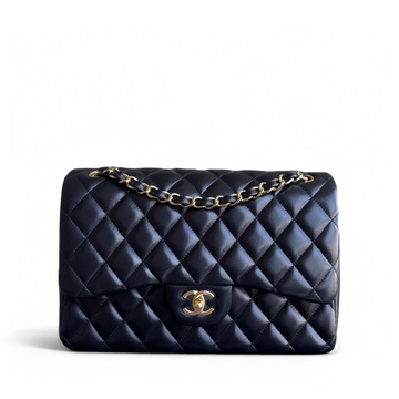 Chanel Classic Flap Jumbo - Double Flap 30CM Quilted Lambskin Black Gold Hardware Series 16