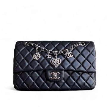 Chanel Classic Flap Medium Bag - Valentine Seasonal Edition Quilted Lambskin Black Golden Hardware Series 19