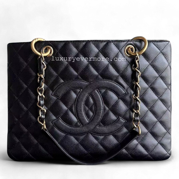 Chanel GST Grand Shopping Tote - Caviar Quilted Black Golden Hardware Series 11