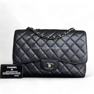 Chanel Classic Flap Jumbo - Caviar Singel Flap Quilted Calfskin Black Silver Hardware Series 13