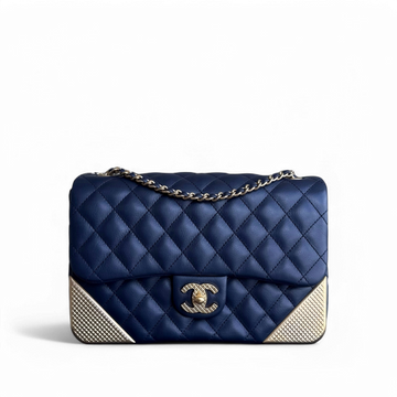 Chanel Classic Flap Rock The Corner - 25CM Calfskin Quilted Dark Blue Gold Hardware Series 24