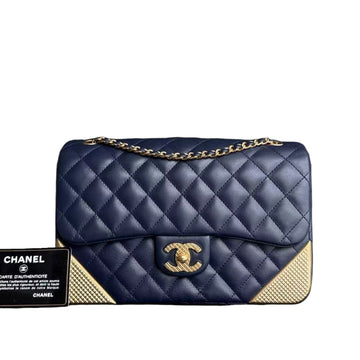Chanel Classic Flap Medium - 25CM Rock The Corner Seasonal Gold Plate Quilted Calfskin Navy Blue Gold Hardware Series 24