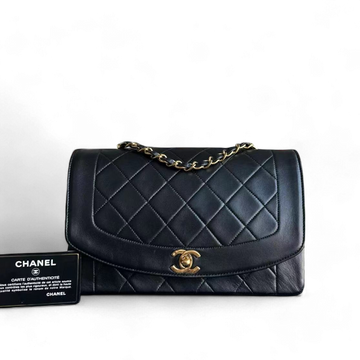 Chanel Diana Bag Vintage Quilted Lambskin Black Golden Hardware Series 2