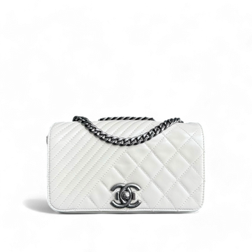 Chanel Coco Boy Small - Seasonal Flap Glazed Calfskin White Ruthenium Silver Hardware Series 20