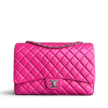 Chanel Classic Flap Maxi - Double Flap 33CM Quilted Lambskin Hot Pink Silver Hardware Series 19