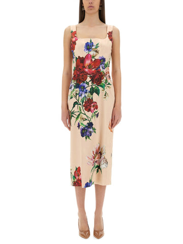 Dolce & Gabbana Women Flower Print Satin Sheath Longuette Dress