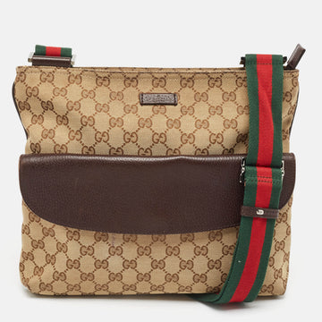 Dark Brown/Beige GG Canvas and Leather Messenger Bag
