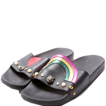 Gucci Rainbow Heart Pursuit Calfskin/Rubber Slides Size