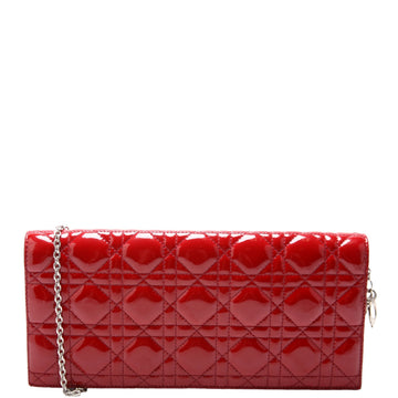 Lady Dior Long Pouch Clutch Patent Cannage Red