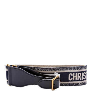 Embroidered Wide Canvas Waist Belt Size L Navy/Beige