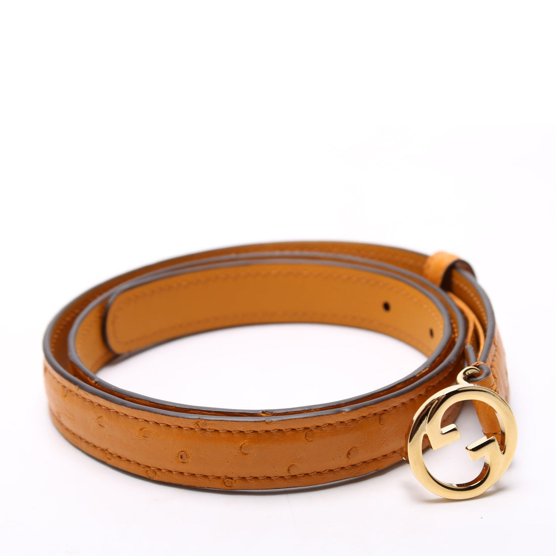 Gucci  Blondie Thin Ostrich Leather Belt Size / Ochre