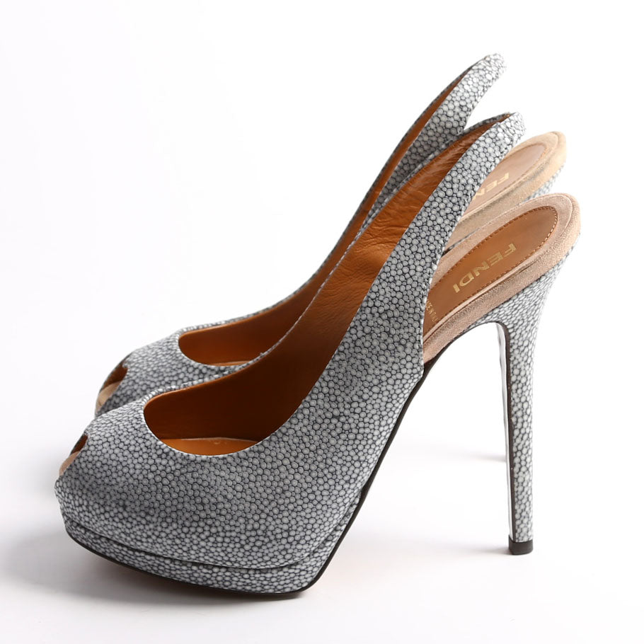 Heart Peep Toe Slingback Pumps Size 38