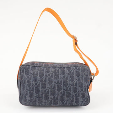 Christian Dior Flight Line Trotter Denim Leather Shoulder Bag Indigo Blue Orange Used