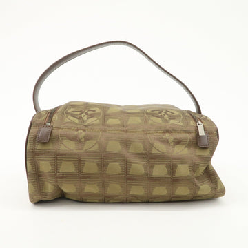 CCHANEL New Travel Line Nylon Jacquard Leather Vanity Bag Khaki A15829 Used